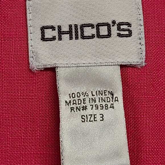 Chicos Linen Tunic Womens 3 Fuchsia Pink Beaded Button Front Lagenlook R… - Picture 6 of 7